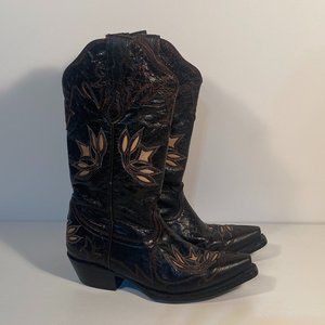 Pecos Belle Black Distressed Leather Hand Made Western Boots Women Size 7